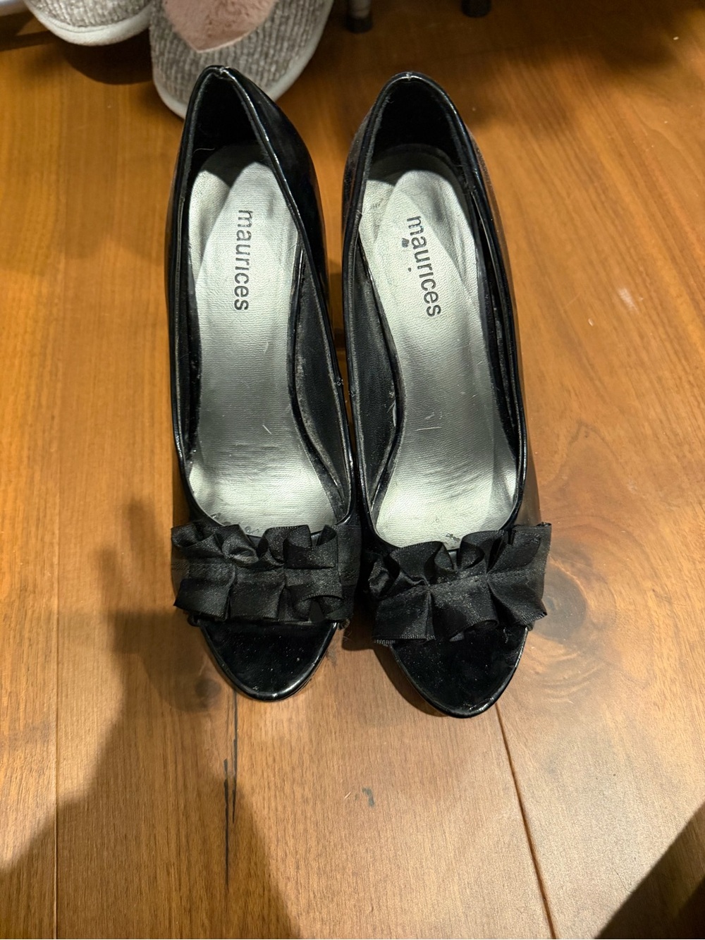 Maurices Black Patent Peep-Toe Heels with Bow Accent